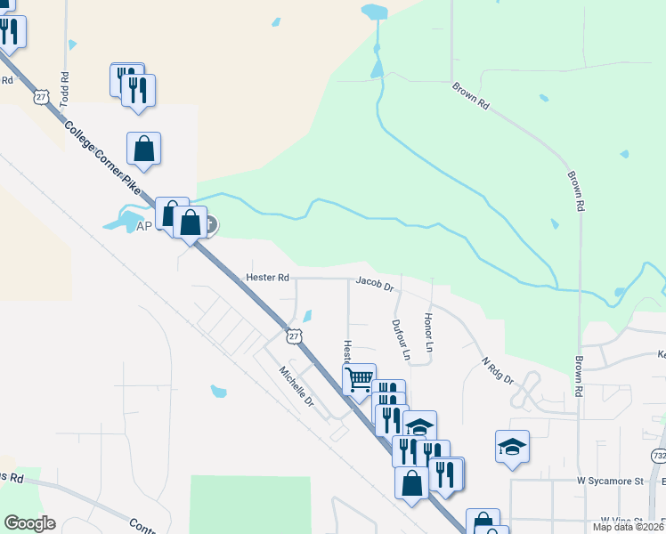 map of restaurants, bars, coffee shops, grocery stores, and more near 5440 Slate Falls in Oxford