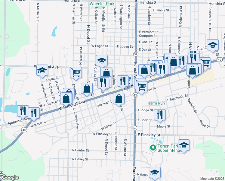 map of restaurants, bars, coffee shops, grocery stores, and more near 1-199 W Church St in Brazil