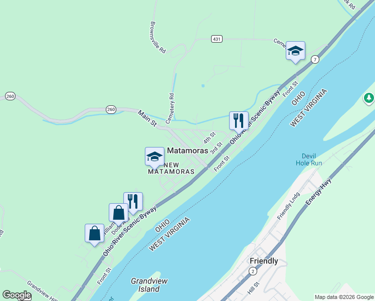 map of restaurants, bars, coffee shops, grocery stores, and more near in Matamoras