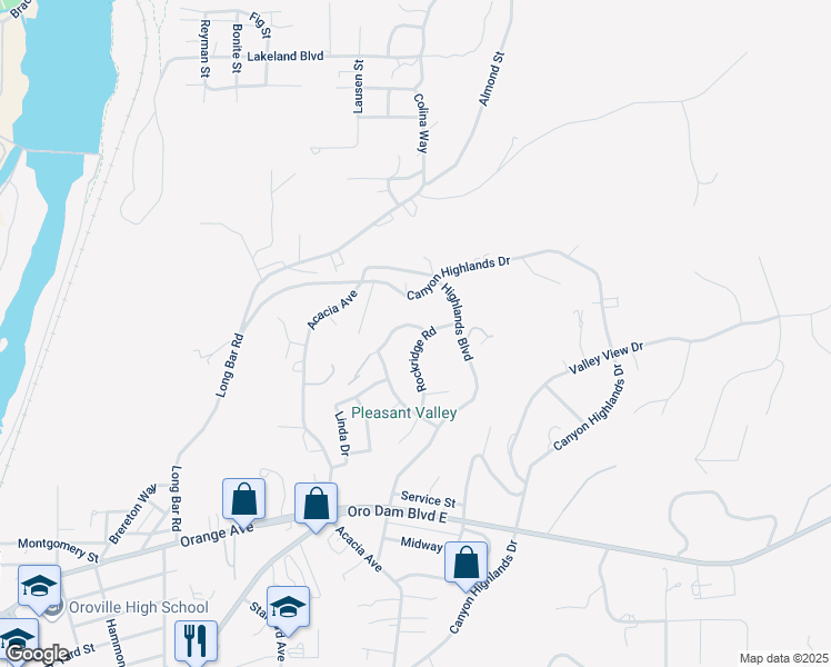 map of restaurants, bars, coffee shops, grocery stores, and more near 10 Parkwood Drive in Oroville