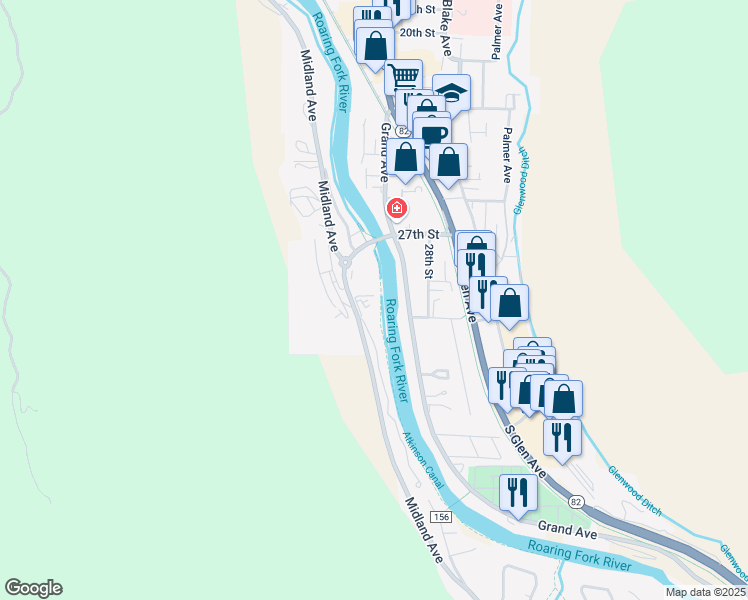 map of restaurants, bars, coffee shops, grocery stores, and more near 2820 Hager Lane in Glenwood Springs