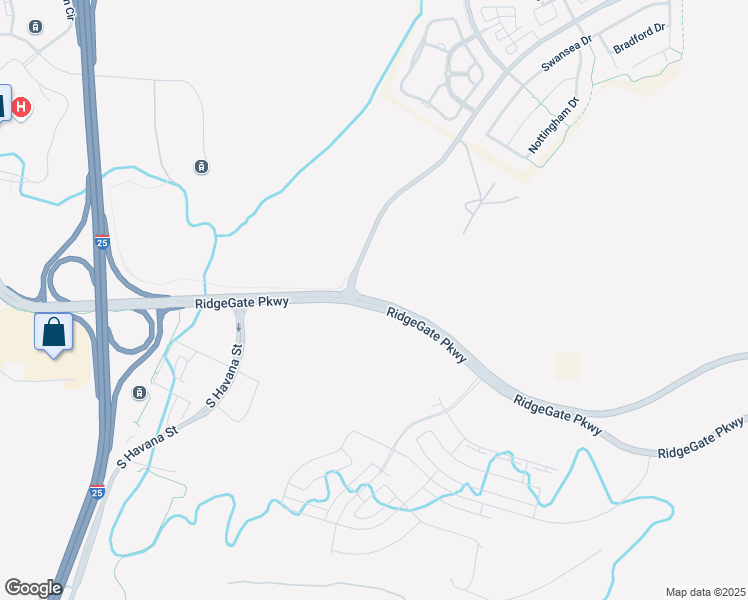 map of restaurants, bars, coffee shops, grocery stores, and more near Ridgegate Parkway in Douglas County