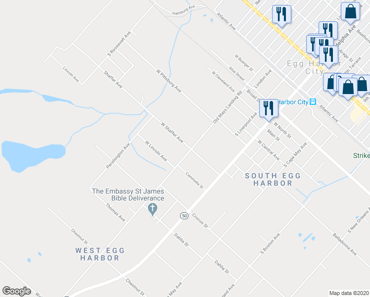 map of restaurants, bars, coffee shops, grocery stores, and more near 1500 West Shaffer Avenue in Egg Harbor City