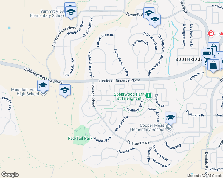map of restaurants, bars, coffee shops, grocery stores, and more near 10629 Wildhurst Circle in Littleton