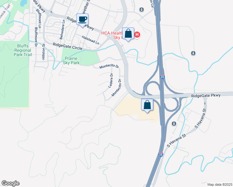 map of restaurants, bars, coffee shops, grocery stores, and more near 10615 Montecito Drive in Lone Tree