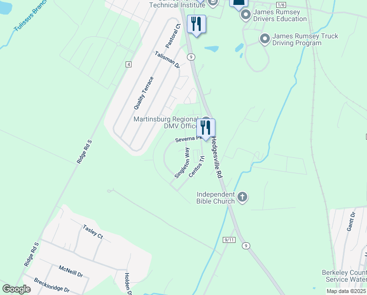 map of restaurants, bars, coffee shops, grocery stores, and more near 84 Singleton Way in Martinsburg