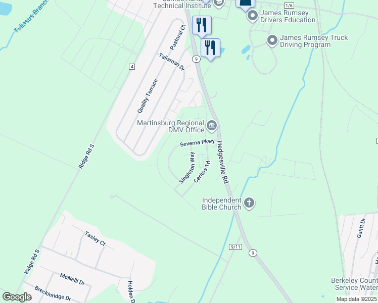 map of restaurants, bars, coffee shops, grocery stores, and more near 84 Singleton Way in Martinsburg