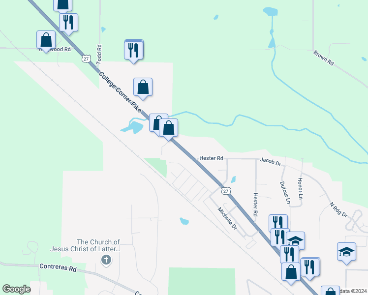 map of restaurants, bars, coffee shops, grocery stores, and more near 5422 U.S. 27 in Oxford