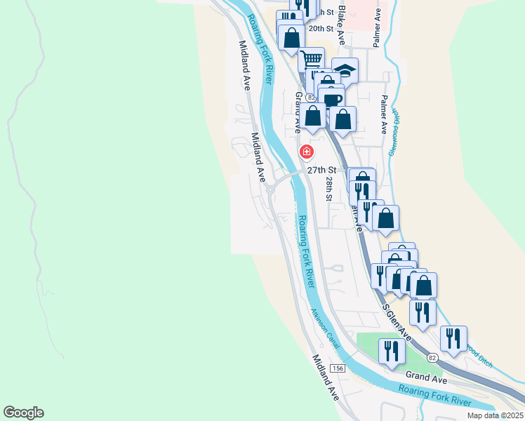 map of restaurants, bars, coffee shops, grocery stores, and more near 2701 Midland Avenue in Glenwood Springs