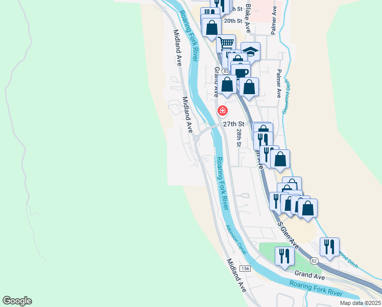 map of restaurants, bars, coffee shops, grocery stores, and more near 2701 Midland Avenue in Glenwood Springs