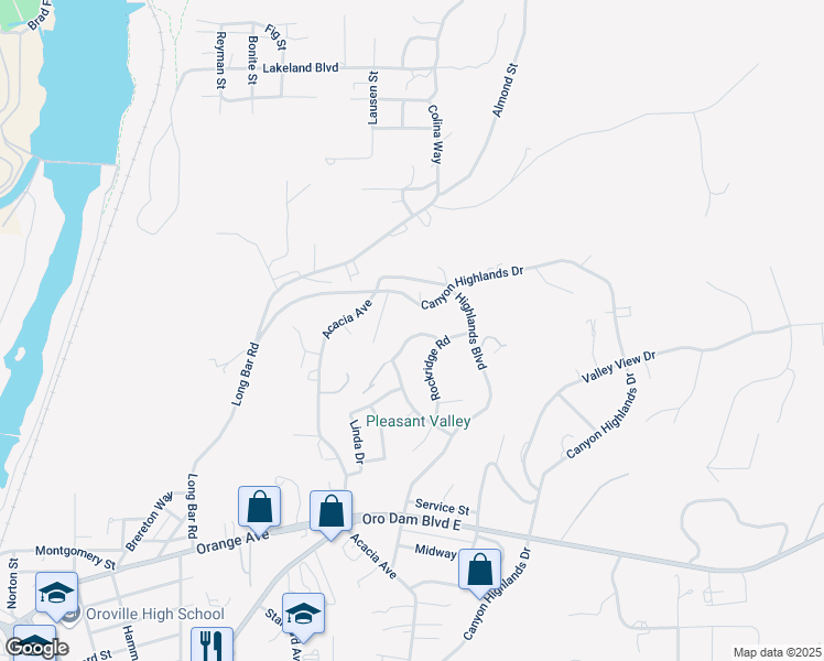 map of restaurants, bars, coffee shops, grocery stores, and more near 10 Parkwood Drive in Oroville