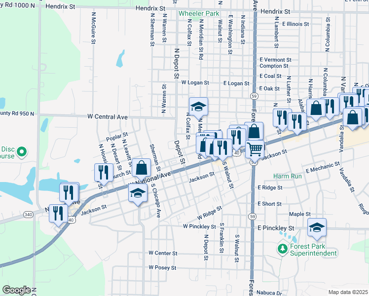 map of restaurants, bars, coffee shops, grocery stores, and more near 340 West State Street in Brazil