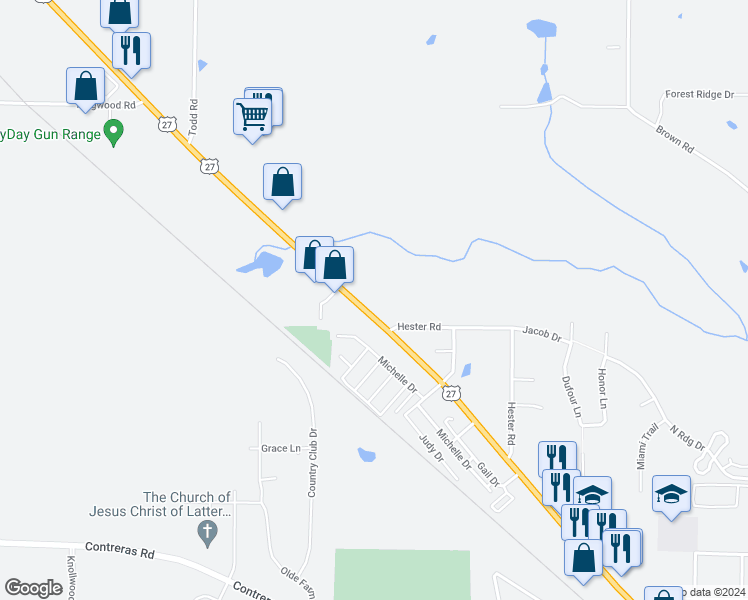 map of restaurants, bars, coffee shops, grocery stores, and more near 5422 U.S. 27 in Oxford
