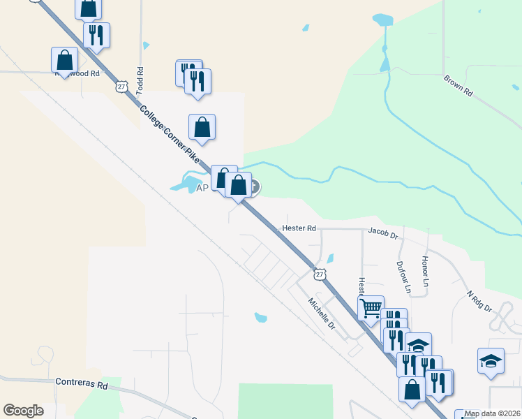 map of restaurants, bars, coffee shops, grocery stores, and more near 5422 U.S. 27 in Oxford