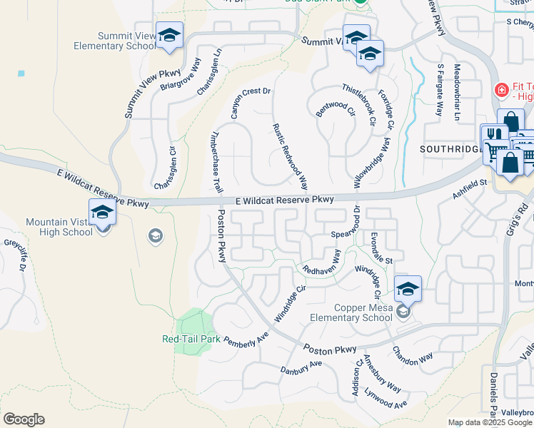 map of restaurants, bars, coffee shops, grocery stores, and more near 10625 Wildhurst Circle in Littleton