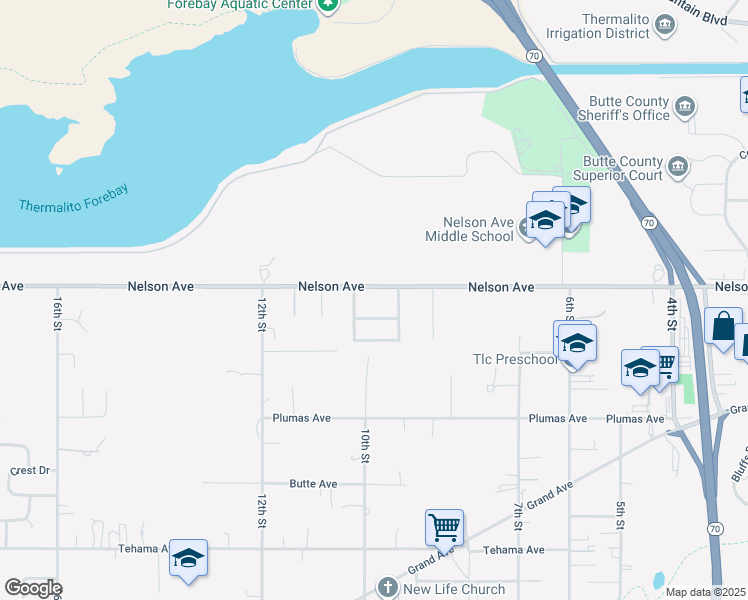 map of restaurants, bars, coffee shops, grocery stores, and more near 965 Nelson Ave in Oroville
