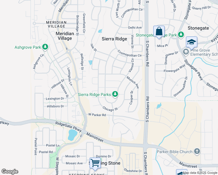 map of restaurants, bars, coffee shops, grocery stores, and more near 14734 Rotterdam Avenue in Parker