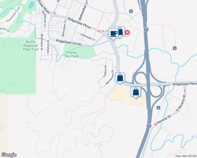 map of restaurants, bars, coffee shops, grocery stores, and more near 10496 Ladera Drive in Lone Tree