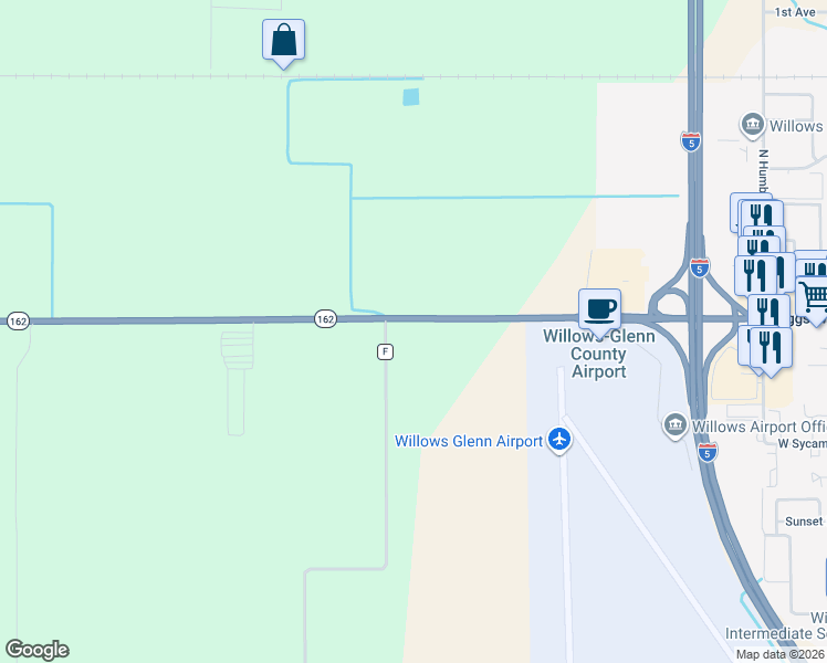 map of restaurants, bars, coffee shops, grocery stores, and more near 6217 California 162 in Willows