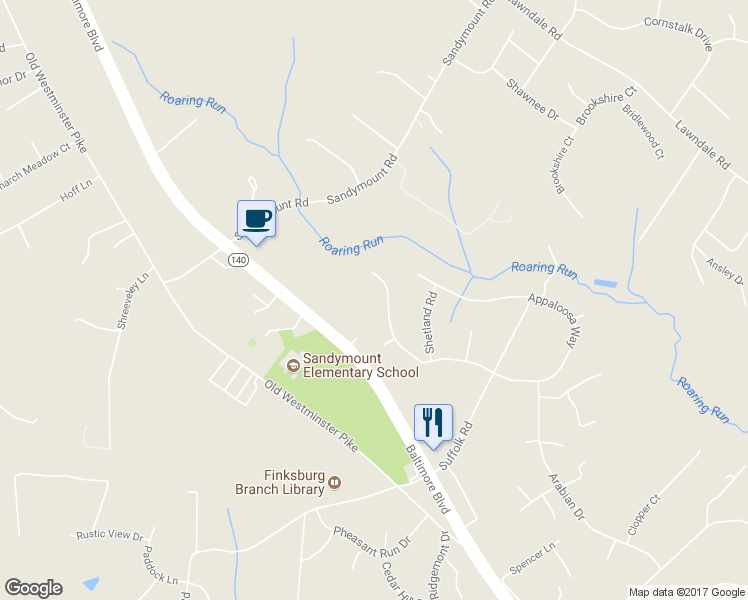 map of restaurants, bars, coffee shops, grocery stores, and more near 2411 Clydesdale Road in Finksburg
