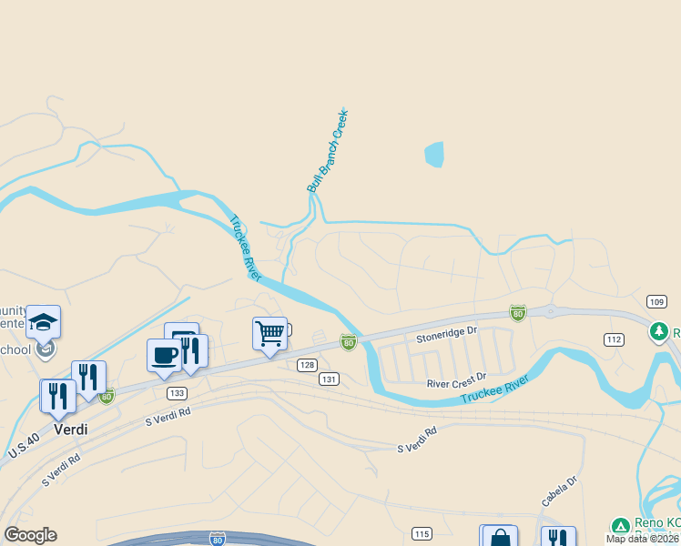 map of restaurants, bars, coffee shops, grocery stores, and more near 8396 Fenhollow Drive in Reno