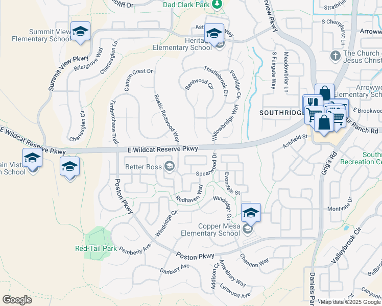 map of restaurants, bars, coffee shops, grocery stores, and more near 10583 Pearlwood Circle in Littleton