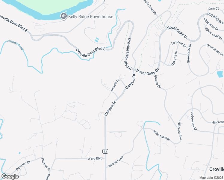 map of restaurants, bars, coffee shops, grocery stores, and more near 0 Bessie Lane in Oroville