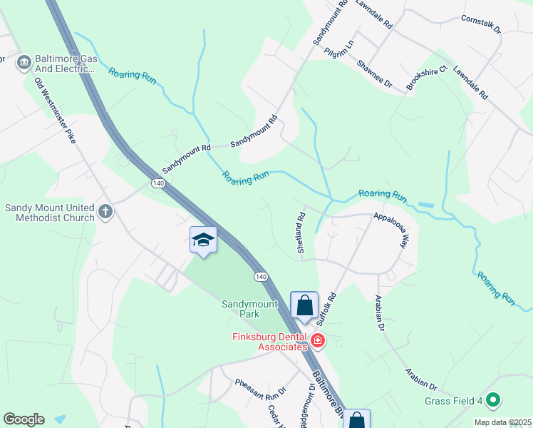 map of restaurants, bars, coffee shops, grocery stores, and more near 2411 Clydesdale Road in Finksburg