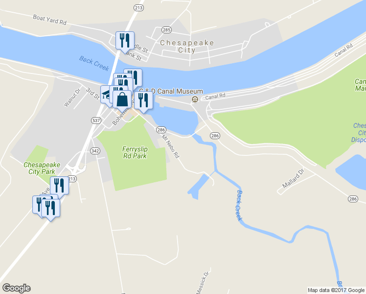 map of restaurants, bars, coffee shops, grocery stores, and more near 748 2nd Street in Chesapeake City