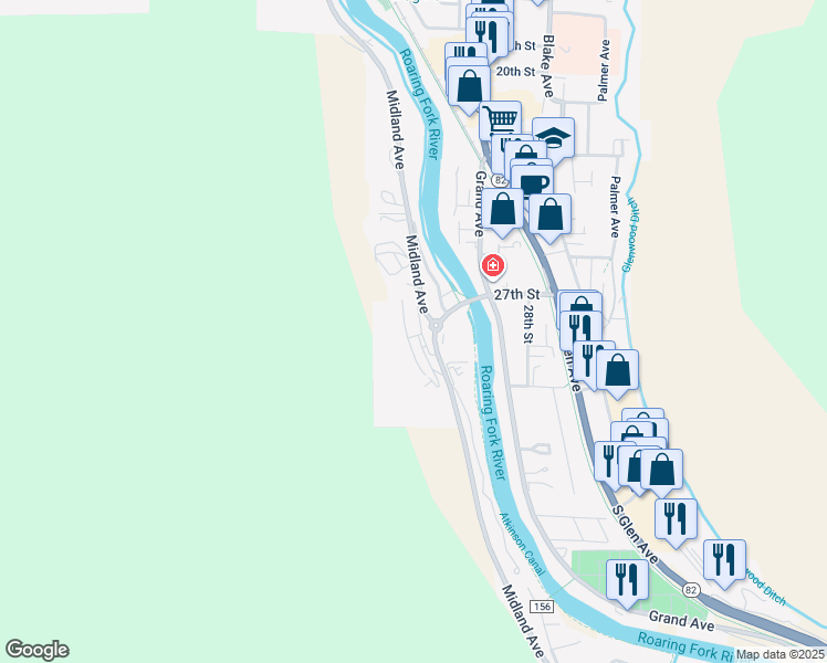 map of restaurants, bars, coffee shops, grocery stores, and more near 2701 Midland Avenue in Glenwood Springs