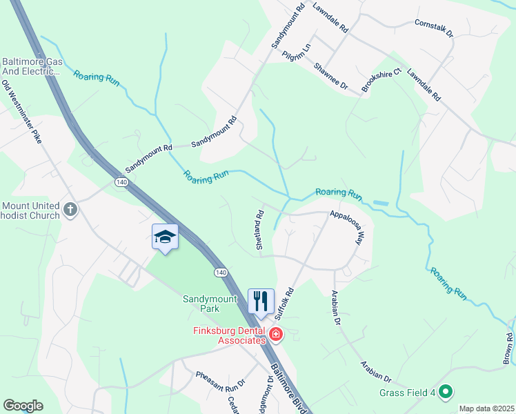 map of restaurants, bars, coffee shops, grocery stores, and more near 1900 Shetland Road in Finksburg