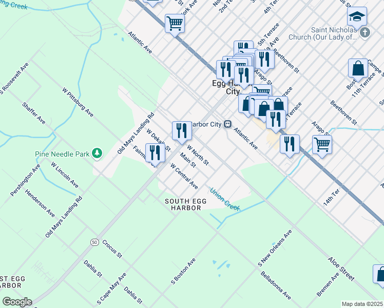 map of restaurants, bars, coffee shops, grocery stores, and more near 500 South Philadelphia Avenue in Egg Harbor City