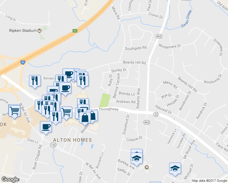 map of restaurants, bars, coffee shops, grocery stores, and more near 434 Bernice Terrace in Aberdeen