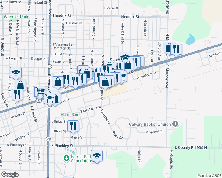 map of restaurants, bars, coffee shops, grocery stores, and more near 25 Forest Park Plaza in Brazil