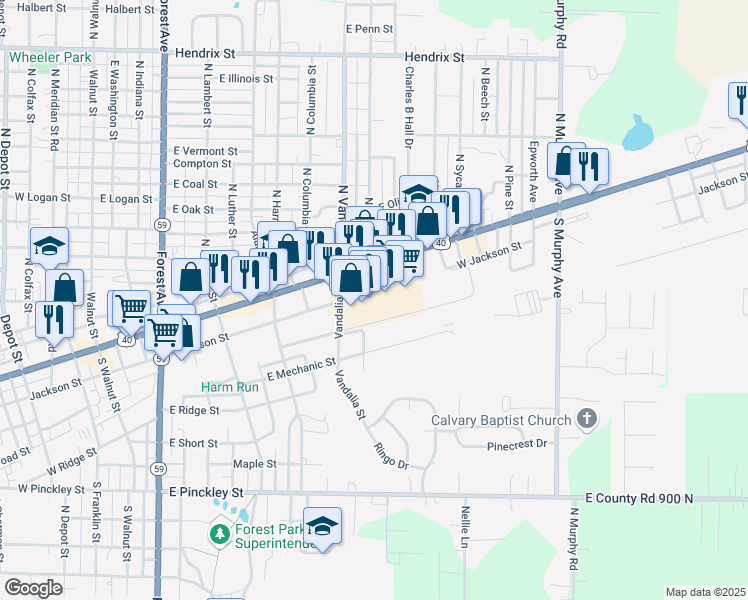 map of restaurants, bars, coffee shops, grocery stores, and more near 25 Forest Park Plaza in Brazil