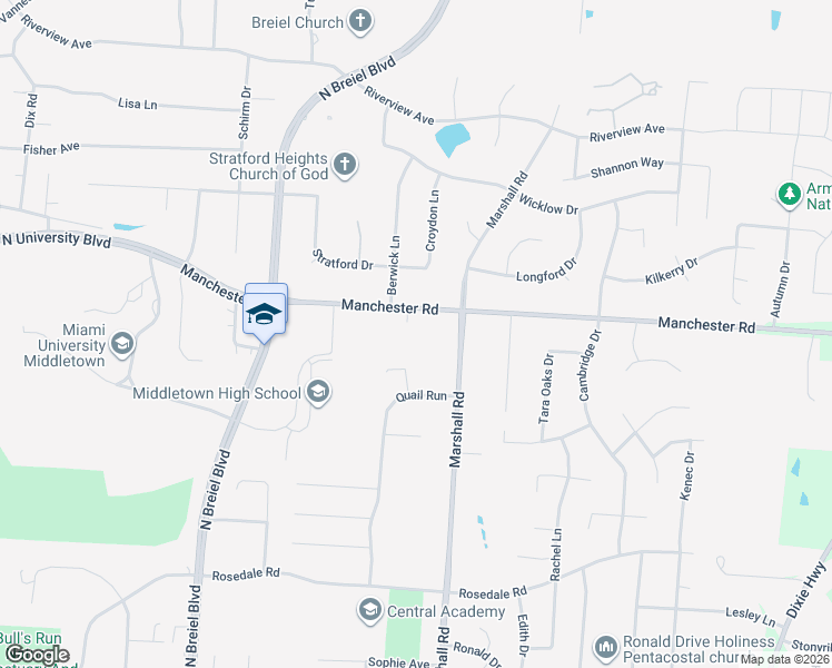 map of restaurants, bars, coffee shops, grocery stores, and more near 4614 Manchester Road in Middletown