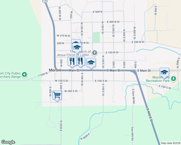 map of restaurants, bars, coffee shops, grocery stores, and more near 346 West 430 North in Moroni
