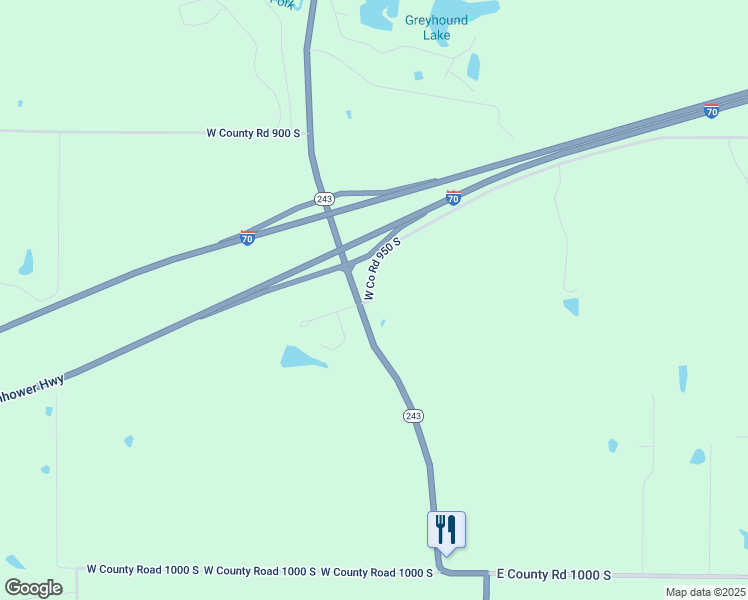map of restaurants, bars, coffee shops, grocery stores, and more near 9357 Indiana 243 in Cloverdale
