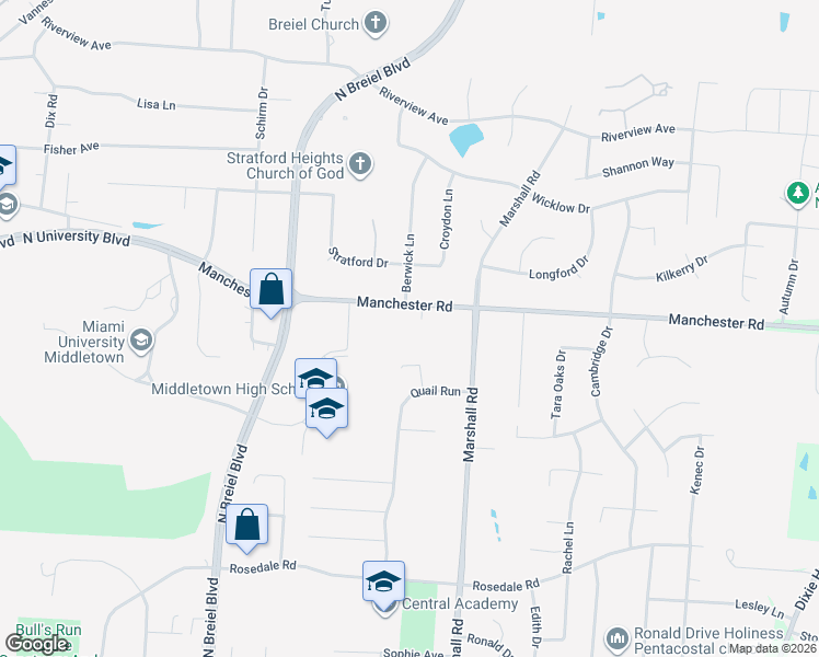 map of restaurants, bars, coffee shops, grocery stores, and more near 4602 Manchester Road in Middletown