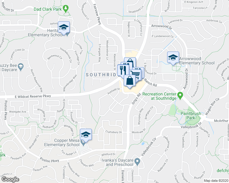 map of restaurants, bars, coffee shops, grocery stores, and more near 17c Graymont Lane in Highlands Ranch