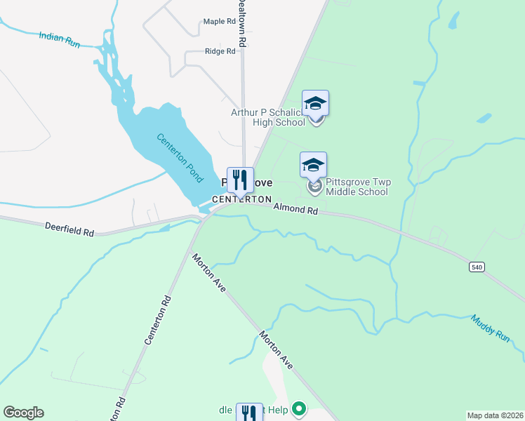 map of restaurants, bars, coffee shops, grocery stores, and more near 1123 Almond Road in Elmer