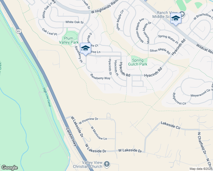 map of restaurants, bars, coffee shops, grocery stores, and more near 10602 Baneberry Street in Littleton