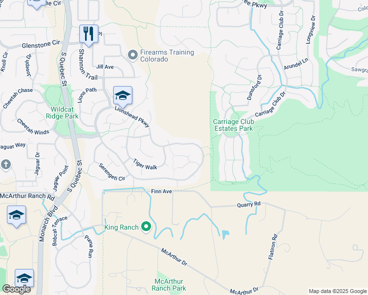 map of restaurants, bars, coffee shops, grocery stores, and more near 6822 Lionshead Parkway in Lone Tree