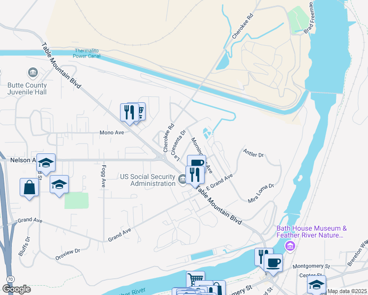 map of restaurants, bars, coffee shops, grocery stores, and more near 9 La Media Dr in Oroville