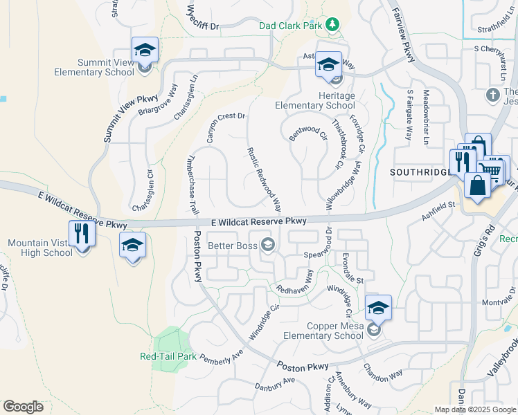 map of restaurants, bars, coffee shops, grocery stores, and more near 10293 Rustic Redwood Court in Littleton