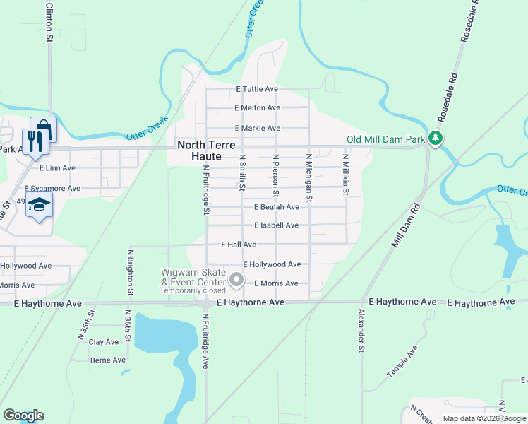 map of restaurants, bars, coffee shops, grocery stores, and more near 3901 East Beulah Avenue in North Terre Haute