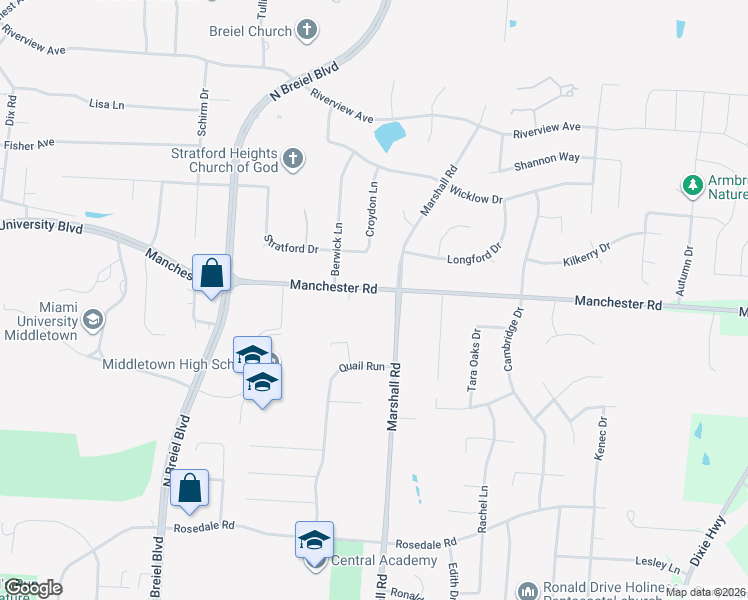 map of restaurants, bars, coffee shops, grocery stores, and more near 4614 Manchester Road in Middletown