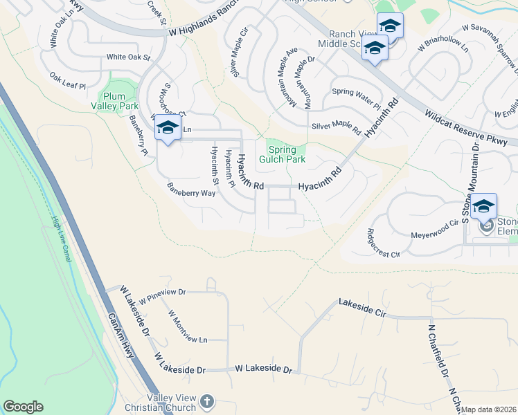 map of restaurants, bars, coffee shops, grocery stores, and more near 10578 Hyacinth Lane in Littleton