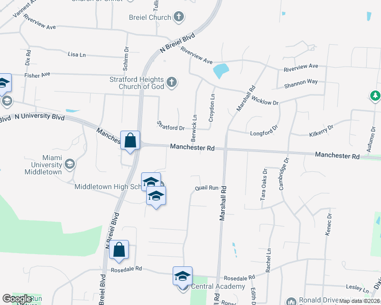 map of restaurants, bars, coffee shops, grocery stores, and more near 4602 Manchester Road in Middletown