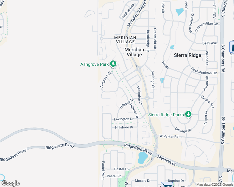 map of restaurants, bars, coffee shops, grocery stores, and more near 13941 Eisberry Way in Parker